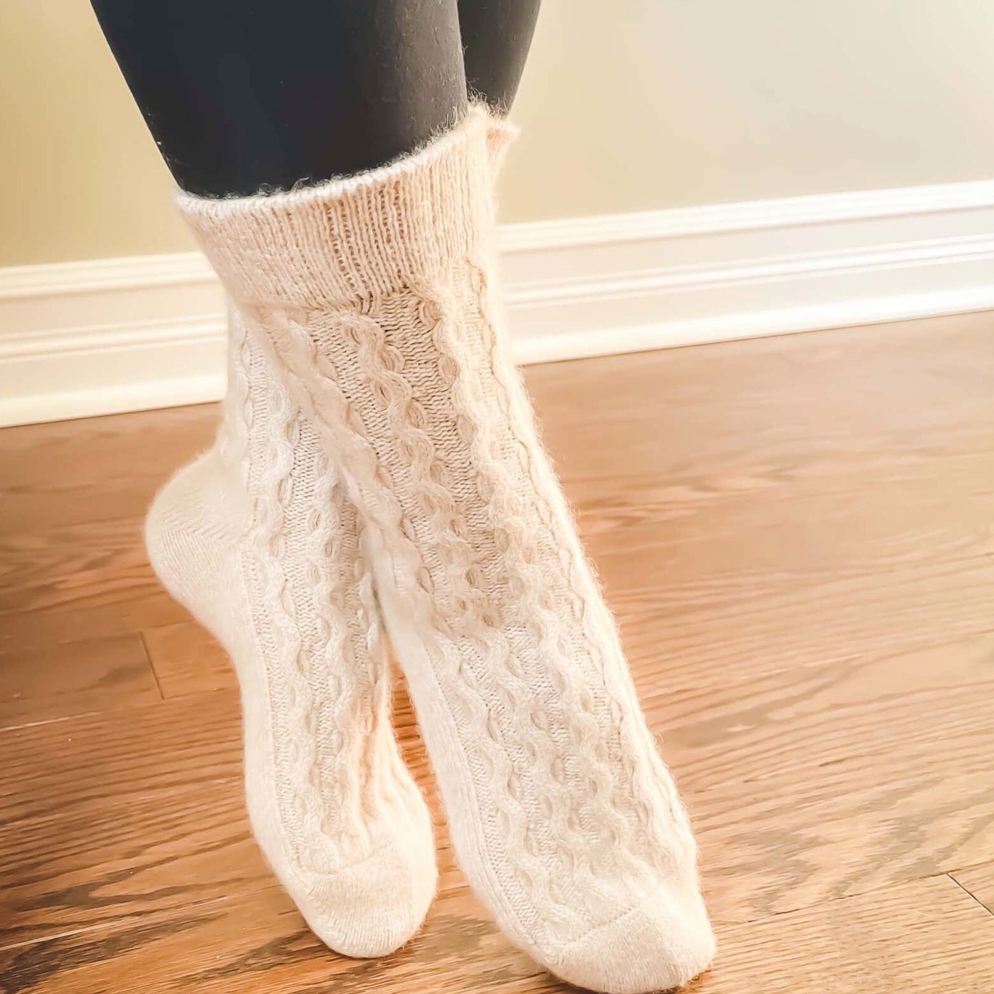 Oatmeal Beige Cashmere socks off centre photo