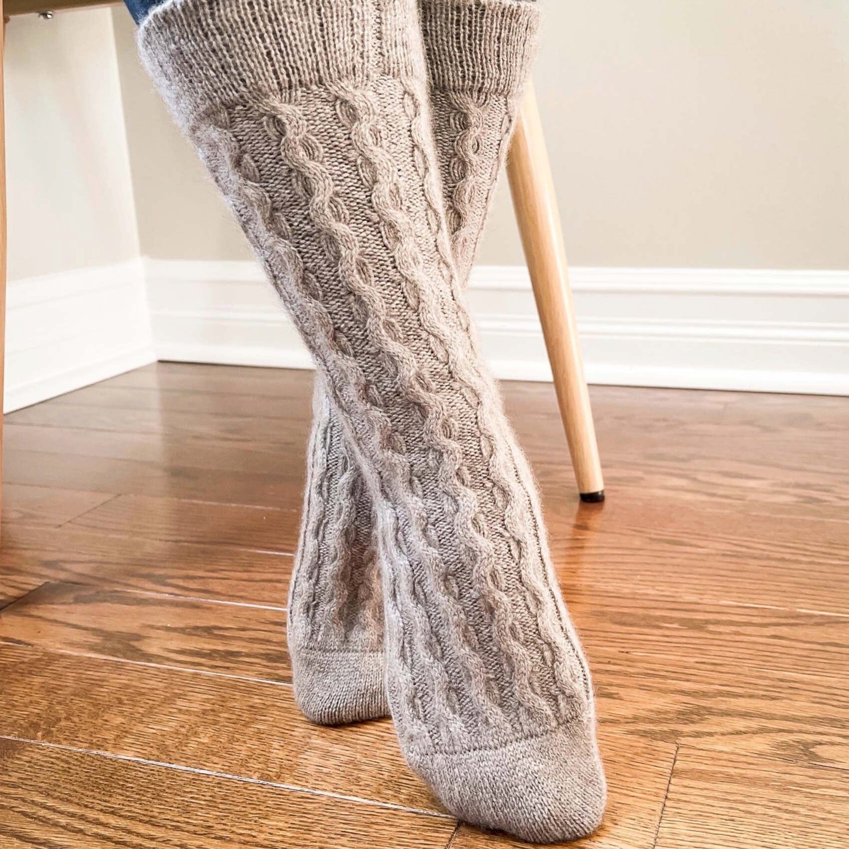 Front facing photo of the Taupe brown cashmere socks